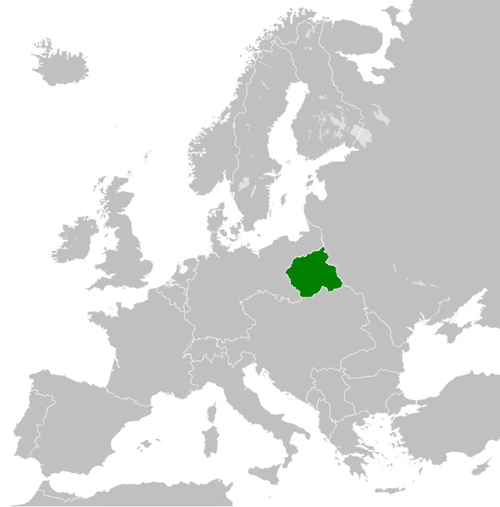 Położenie Królestwa Polskiego w Europie w 1918 roku. Mapa nie uwzględnia terenów okupowanych w trakcie I wojny światowej